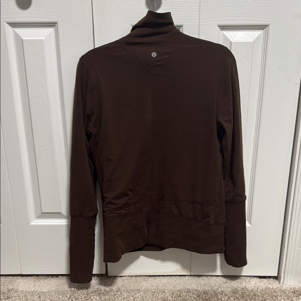 Brown Turtleneck Coat with Fine Knit and Slim Fit